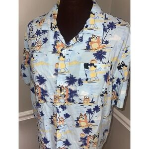 Bluey Hawaiian Shirt Dad Life Family Camp Mens Medium Short Sleeve Button Down